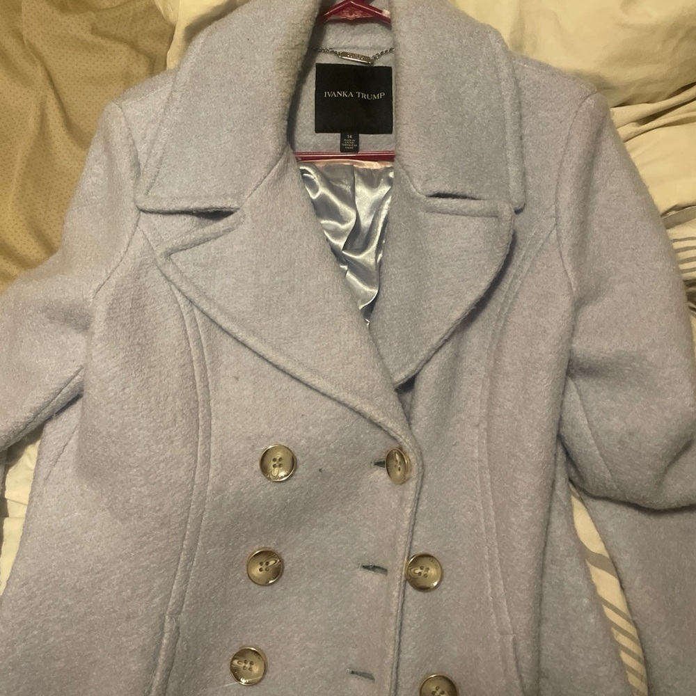 Ivanka Trump double-breasted pea coat in a light blue color size 14 used